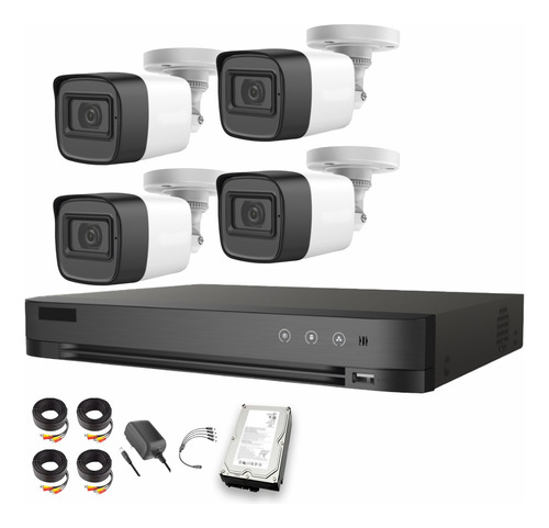 HIKVISION HIK5MPSLQ-KIT(B) Kit 4 Cámaras de videovigilancia Exterior HIK5MPSLQ-KIT(B)4CCC3 + HDD 3TB y Cables de Instalación Microfono incorpoado Alta Calidad Circuito Cerrado CCTV HIK5MPSLQ-KIT(B) Facil Instalación